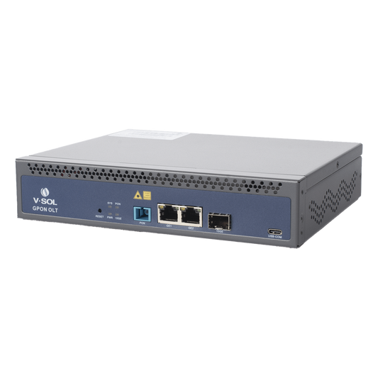 OLT de 1 puerto GPON SC/UPC + 3 puertos Uplink (2 puertos Gigabit Ethernet + 1 puerto SFP/SFP+), Fuente de alimentación redundante AC/DC , hasta 128 ONUS