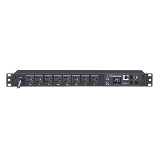 PDU Switchable por Toma, Para Distribución de Energía, Entrada 120 Vca NEMA 5-15P, Con 8 Salidas NEMA 5-15R, Horizontal 19in, 1UR