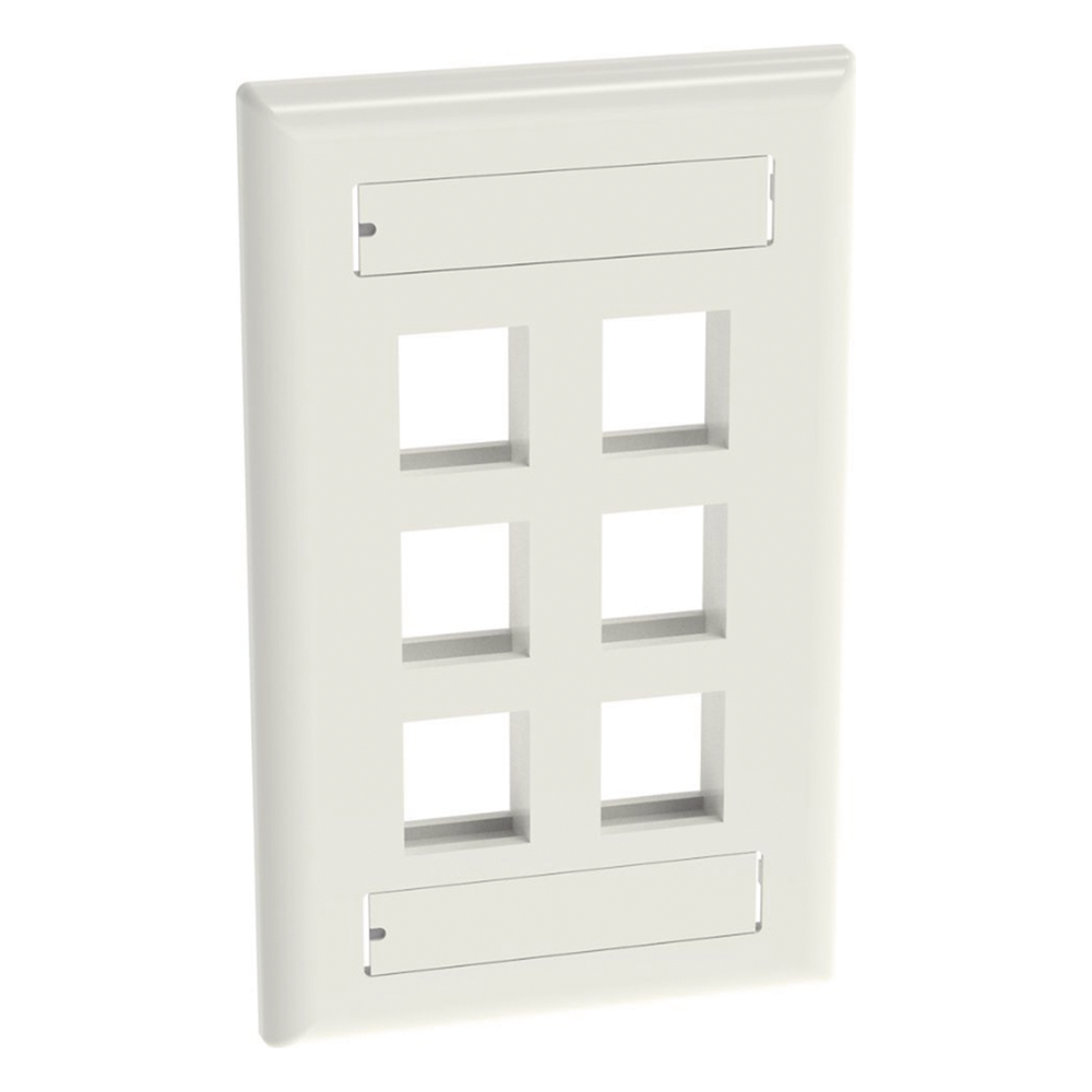 Placa de Pared Vertical, Salida Para 6 Puertos Keystone, Con Espacios Para Etiquetas, Color Blanco Mate