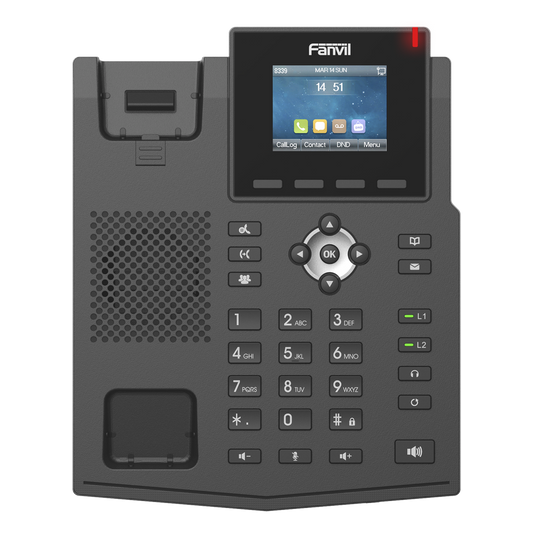 Teléfono IP empresarial para 4 líneas SIP con pantalla LCD de 2.4 pulgadas a color, Opus y conferencia de 6 participantes, PoE.