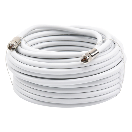 Jumper Coaxial con Cable Tipo RG-6 en Color Blanco de 15.24 Metros (50 Pies) de Longitud y Conectores F Macho en Ambos Extremos. 75 Ohm de Impedancia.