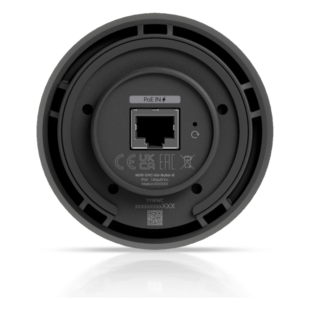 Cámara UniFi Protect G6 Bullet, PoE, 1.8" 4K, AI Multi-TOPS, Visión Nocturna IR 30m, Protección IP66, Reconocimiento Facial y Placa, Montaje en Pared, Techo y Poste