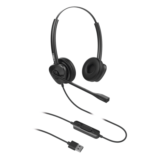 Diadema binaudal (duo) con tecnología antishock para teléfonos IP FANVIL USB con micrófono de cancelación de ruido, larga durabilidad