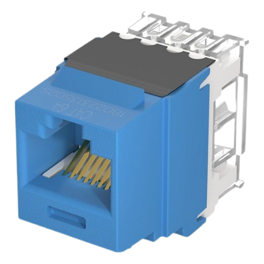 Conector Jack Estilo 110 (de Impacto), Tipo Keystone, Categoría 6A, de 8 Posiciones y 8 Cables, Color Azul