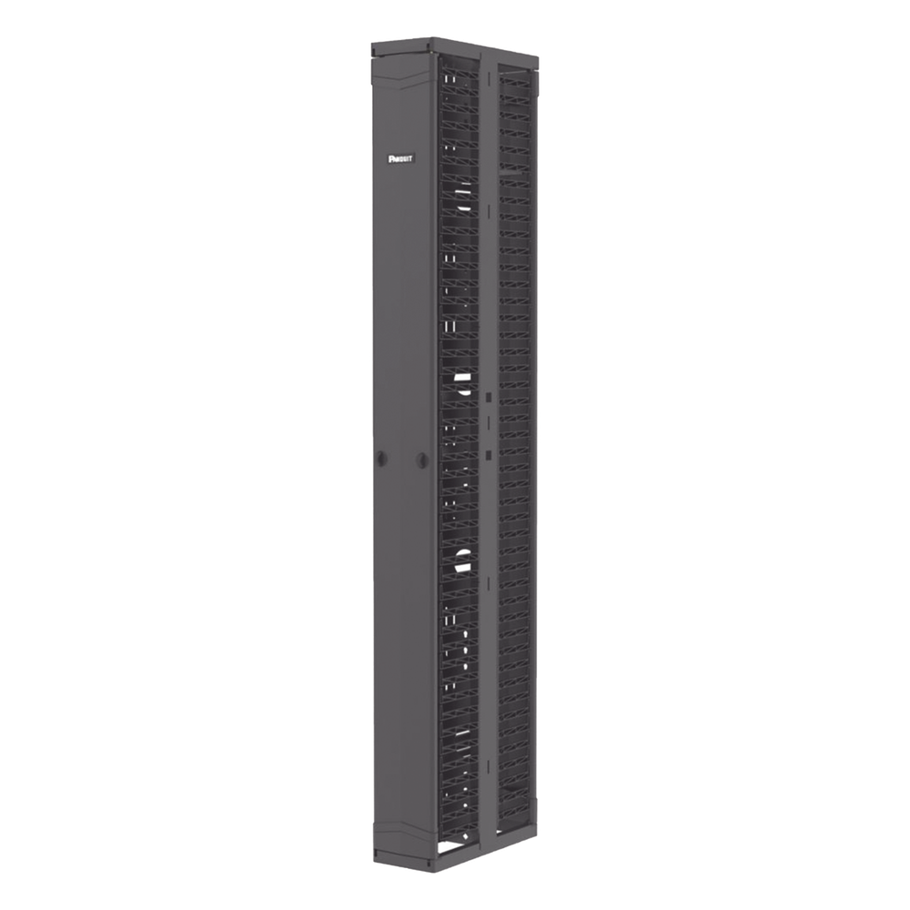 Organizador Vertical PatchRunner™, Doble (Frontal y Posterior), Para Rack Abierto de 45 Unidades, 8in de Ancho, Color Negro