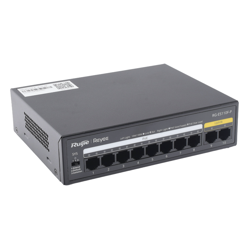 Switch PoE+ no Administrable, Hasta 110 Watts, 8 puertos PoE+ y 2 Uplinks 10/100