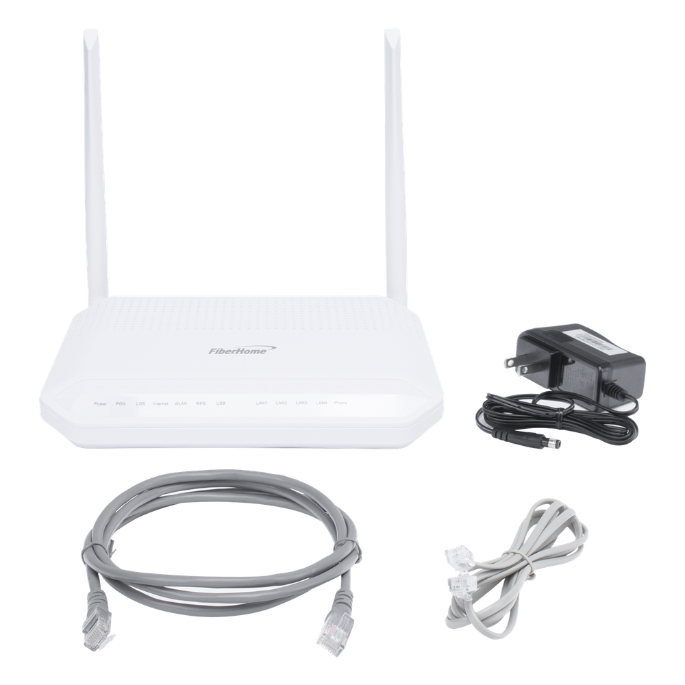 ONU GPON WiFi (2.4/5 GHz), 2 Antenas de 5 dBi, Compatible con OLTs de Terceros, MIMO 2x2, 4 puertos Gigabit + 1 POTS + USB, conector SC/UPC, (Gestión WAN desde la Interfaz de la ONU)