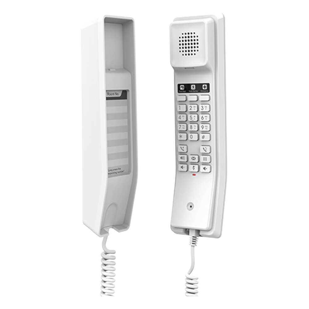 Teléfono IP para Hoteles / Altavoz HD / 2 Cuentas y Líneas SIP / 10 Teclas de Marcación Rápida / 3 Teclas Programables / Códec OPUS / Gestión GDMS / Instalación en Escritorio y Pared / PoE 100 Mbps