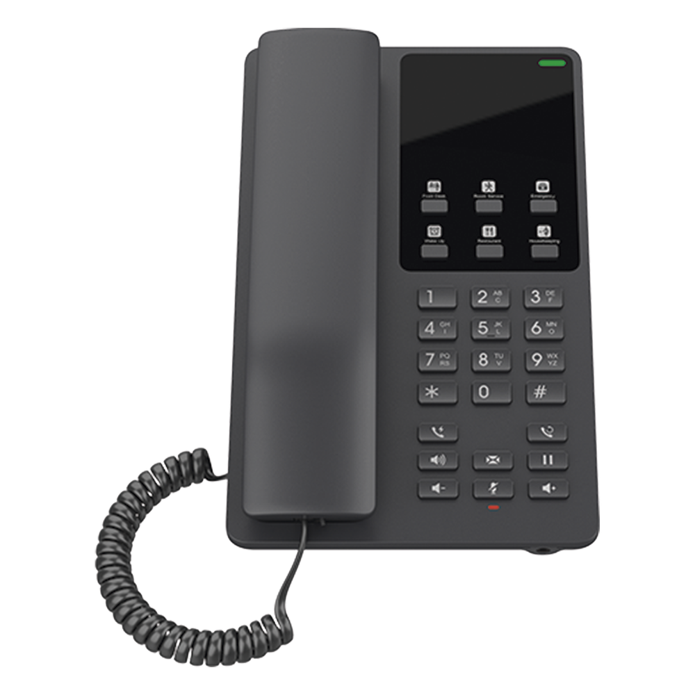 Teléfono IP Hotelero Wi-Fi, 2 líneas SIP con 2 cuentas, codec Opus, IPV4/IPV6, color negro, con gestión en la nube GDMS