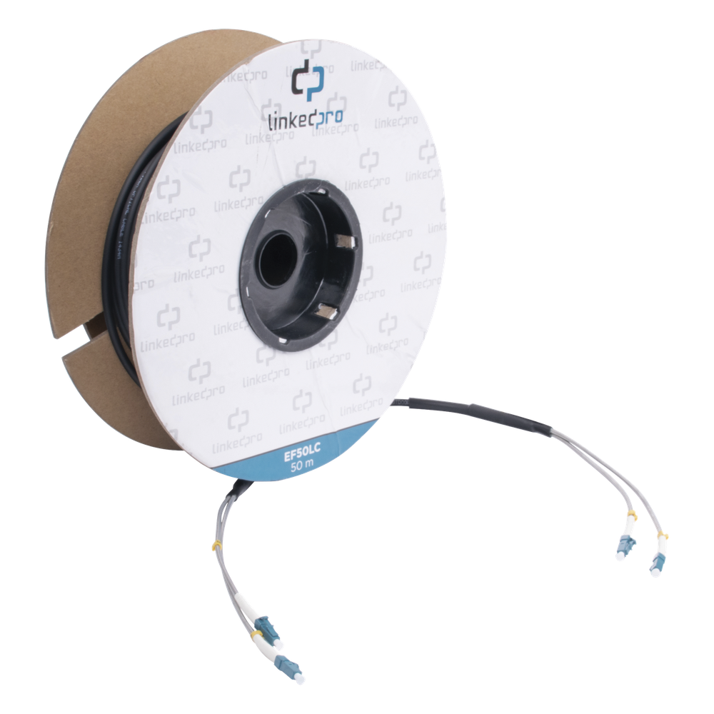 Carrete de Fibra Óptica Monomodo con Conectores LC-LC Duplex, Reforzada con Kevlar, de 50 Metros (164.04 Pies), Para Instalaciones Subterráneas por Tubería