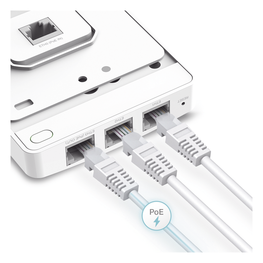 Punto de acceso Omada / Doble Banda AC1200 MU-MIMO / Diseño para Pared con 3 Puertos Adicionales / Configuruación por Controlador o Stand-Alone / Alimentación PoE af/at