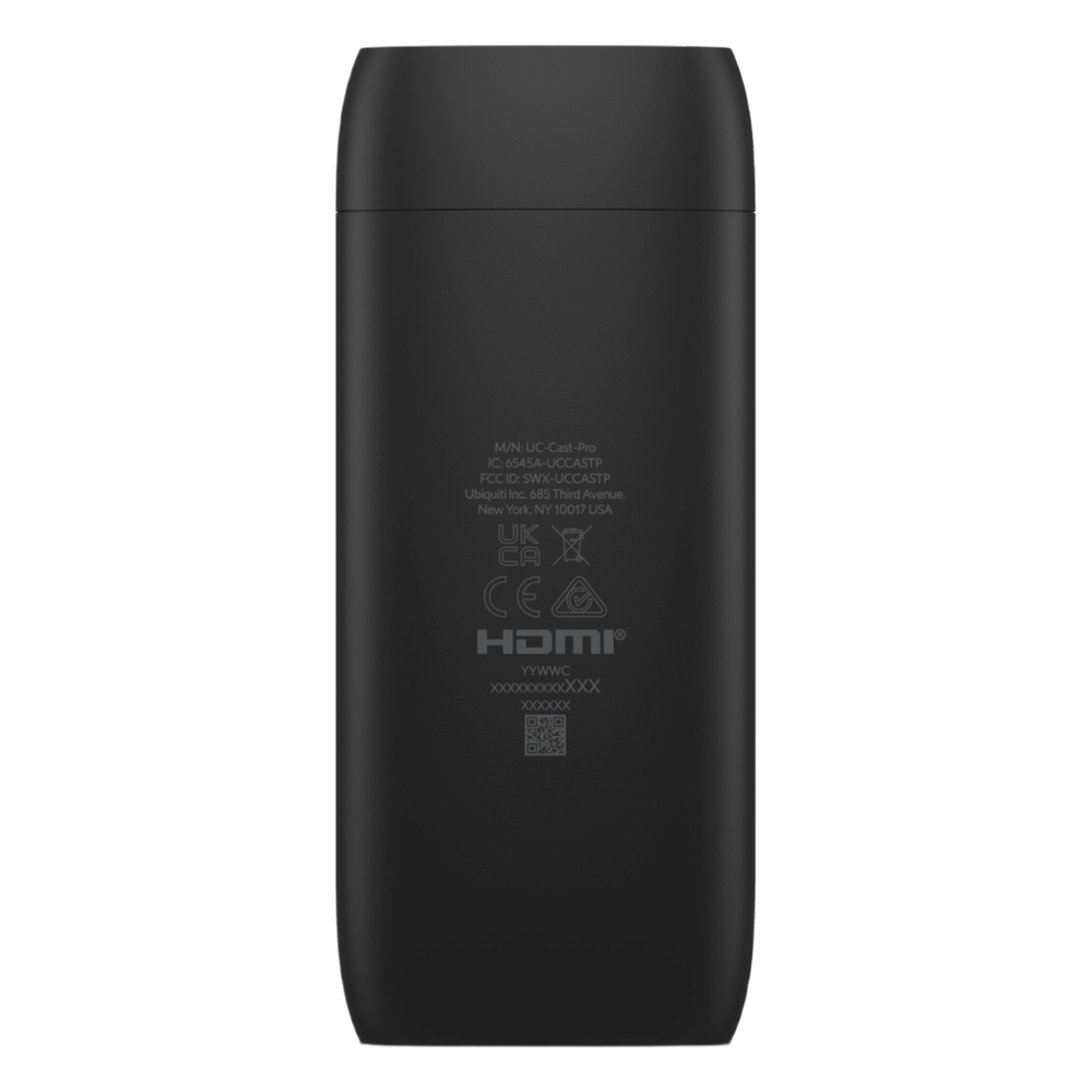 UniFi Cast Pro para UniFi Connect, señalización digital, convierta cualquier pantalla HDMI en una terminal audiovisual controlada centralizadamente por red, (1) puerto GbE POE IN 48 Vcc, 0.35A o USB-C 5 Vcc, 3A / (1) puerto HDMI de salida