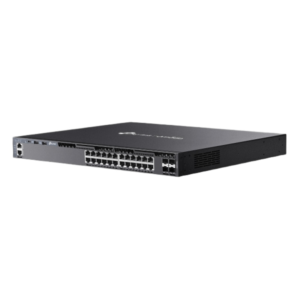 Switch Omada L3 SDN Administrable / 24 puertos Gigabit y 4 puertos SFP+ / Funciones RIP, VRRP, Servidor DHCP / Administración centralizada OMADA / Fuente Redundante