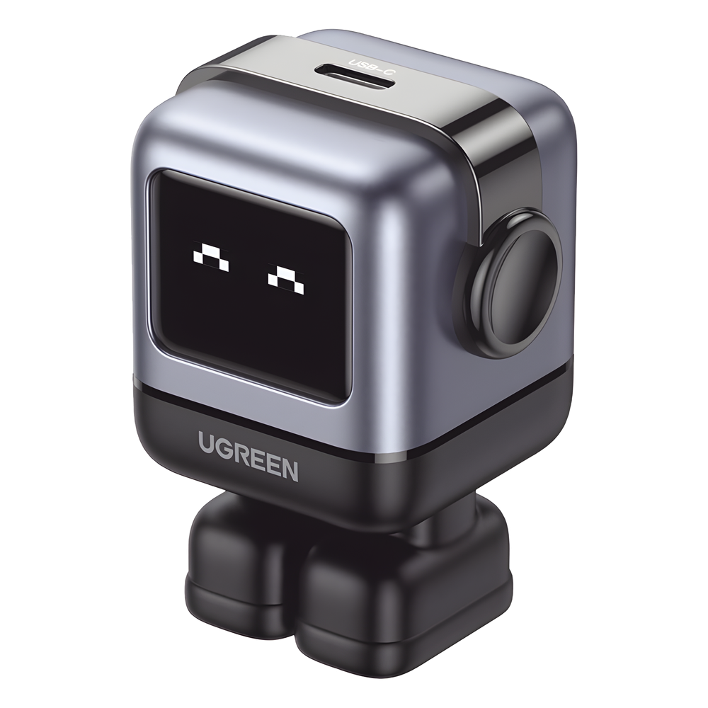 Cargador Mini GaNRobot 30W serie UNO | 1 USB-C de Carga Rápida | Tecnología GaN II | Multiprotocolo PD/QC/SCP/FCA | Carga Inteligente | Pantalla LED | Zapato Magnético Extraíble | Thermal Guard | Color Negro.