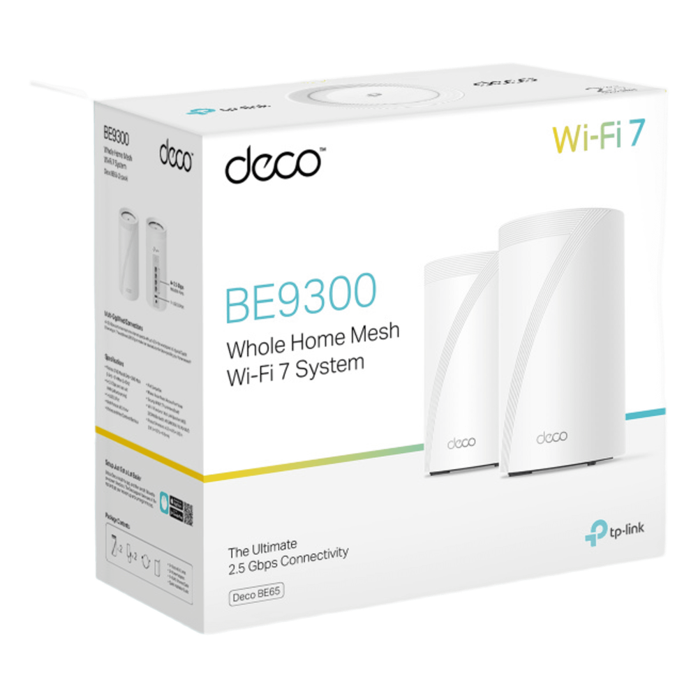 KIT 2 Routers Inalámbrico MESH Interior para Hogar / Triple Banda Wi-Fi 7 BE9300 Mbps / 2 Puerto 2.5 Gigabit WAN/LAN / 4 Antenas Internas / Operación Multi-Link MLO / Administración Mediante la App Deco (iOS, Android) / HomeShield