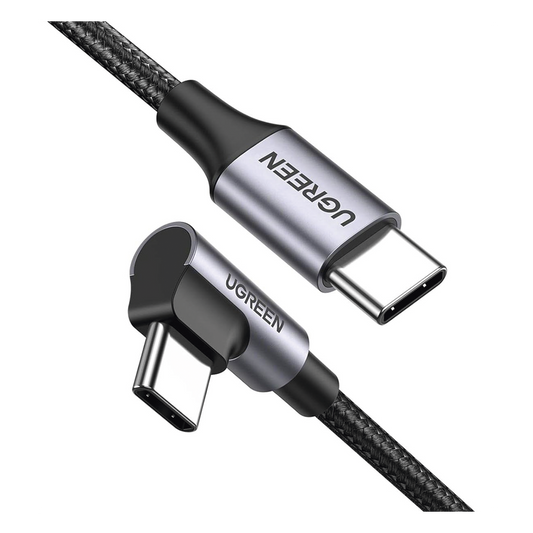 Cable USB-C a USB-C | 1 Metro (3.28 Pies) | Conector con Ángulo Recto de 90° | Carga Rápida de hasta 60W | 480 Mbps | PD3.0 | QC4.0/3.0/2.0 | FPC | AFC | Protección Integrada | Caja de Aluminio | Nylon Trenzado | Color Negro
