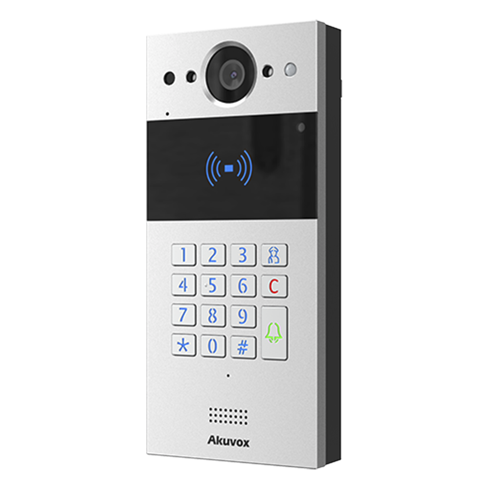 Videoportero SIP / Teclado y Lector de Tarjeta / Notificación App / Notificación Llamada Telefónica / Configuración en la Nube / POE / IP65 / Cámara de 2 MP / NFC / PIN Temporal para Visitas / Control de 2 Puertas