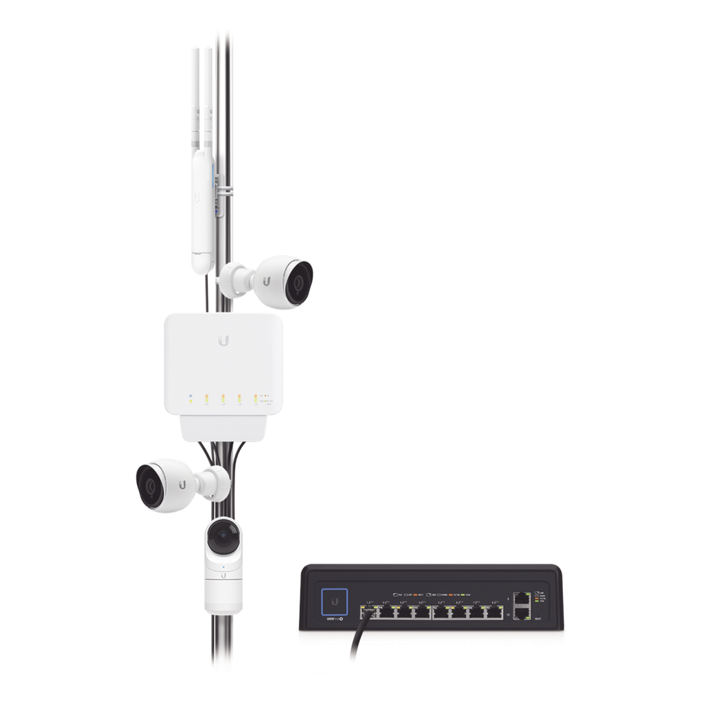 Switch UniFi FLEX de 5 puertos para semi-exterior IP55 (1 x PoE de entrada 802.3af/at/bt y 4 puertos PoE de salida 802.3af)