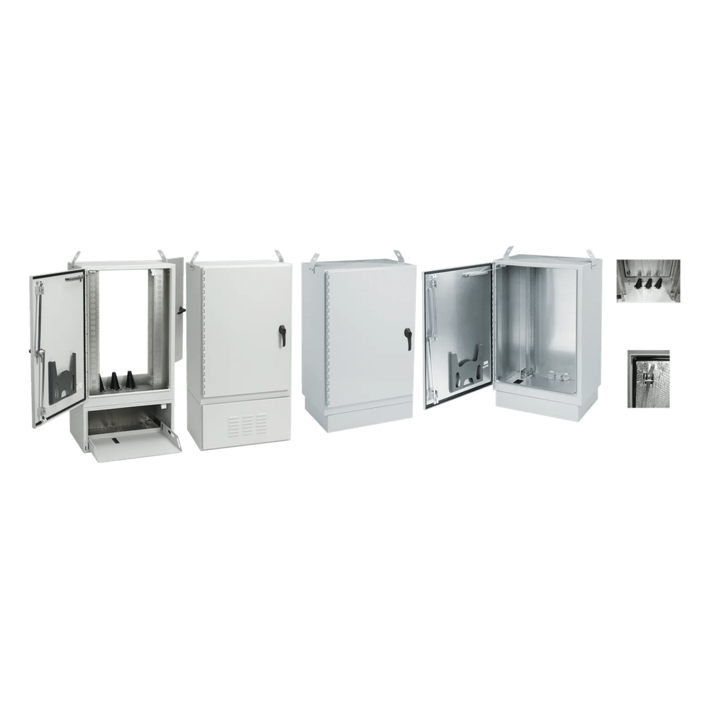 Gabinete para Exterior Tipo 4X Doble Puerta de 22 UR / Aluminio Soldado / 1270 x 762 x 1118 mm (50 x 30 x 44 in) / Exterior IP66 / Montaje Almohadilla / Aislamiento Termico / Gris RAL 7035