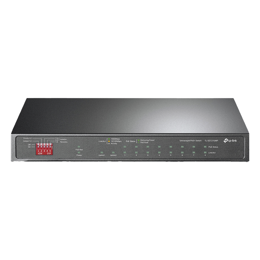 Switch PoE+ No Administrable De Escritorio 10 Puertos / 8 puertos 10/100/1000 Mbps PoE af/at Inteligiente / Presupuesto 123 W / Modo Extendido hasta 250 metros