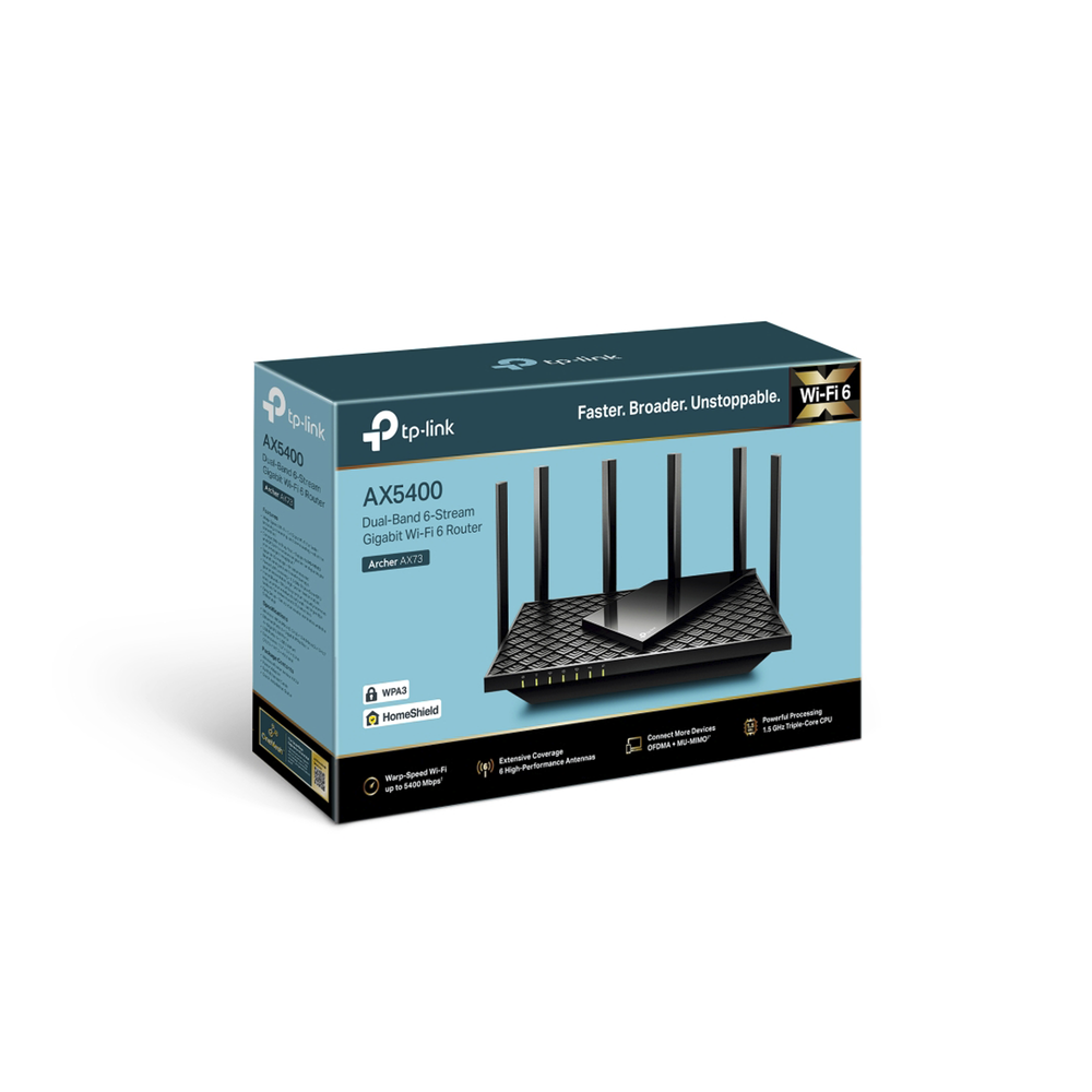 Router WiFi 6 Doble Banda / AX5400 MU-MIMO 4X4 y OFDMA / 1 puerto WAN 10/100/1000 Mbps / 4 puertos LAN 10/100/1000 Mbps / 1 puerto USB 3.0 / 6 potentes antenas / Administración App (Tether) o Página web / Protección HomeShield