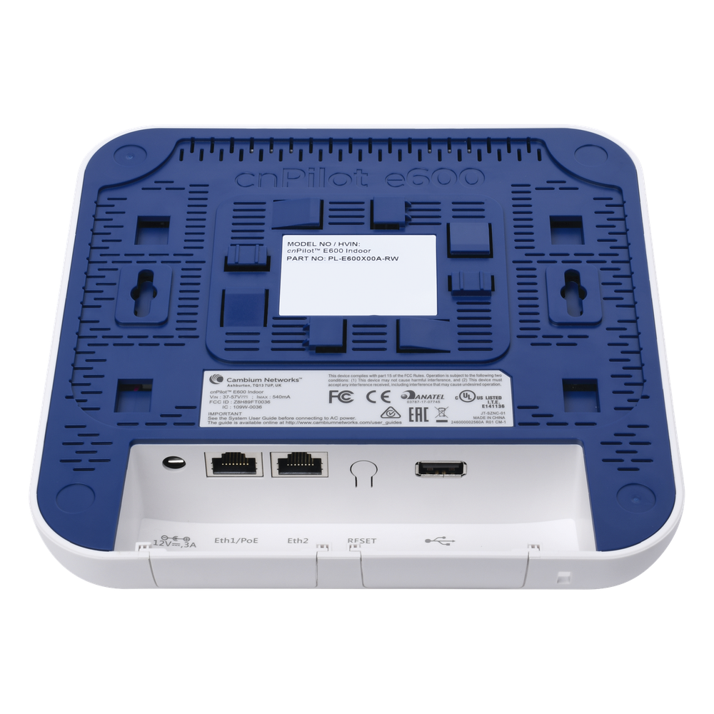 Access Point WiFi cnPilot e600 Indoor para alta cobertura y densidad de usuarios, Doble Banda, Wave 2, MU-MIMO 4X4, antena Beamforming Omnidireccional, hasta 512 clientes