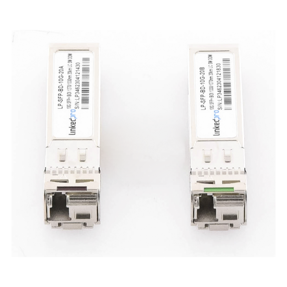 Transceptores Ópticos Bidireccionales SFP+ (Mini-Gbic) / Monomodo 1270 & 1330 nm / 10 Gbps / 1000BASE-BX / Conector LC/UPC Simplex / DDM / Hasta 20 km / 2 Piezas