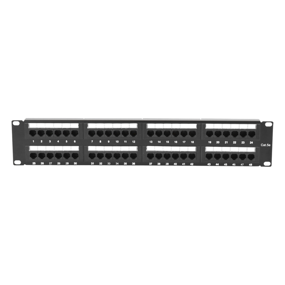 Panel de Parcheo de Impacto (110) UTP de 48 Puertos Cat5e 19 Pulgadas (48.26 cm), 2U con Barra para Organizar Cable