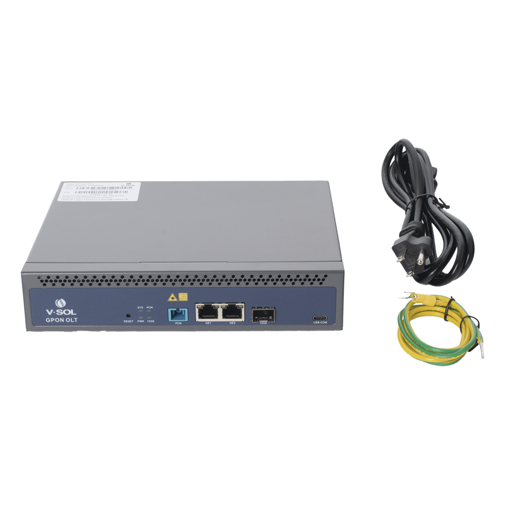 OLT de 1 puerto GPON SC/UPC + 3 puertos Uplink (2 puertos Gigabit Ethernet + 1 puerto SFP/SFP+), Fuente de alimentación redundante AC/DC , hasta 128 ONUS