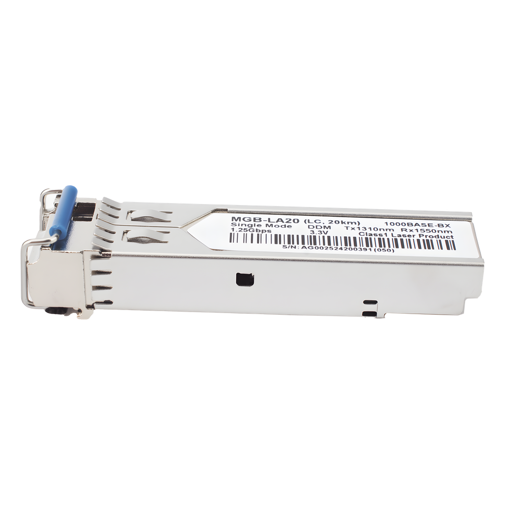 Transceptor WDM mini-Gbic SFP 1G LC TX:1310nm RX:1550 para fibra Mono Modo 20 Km, Requiere MGB-LB20