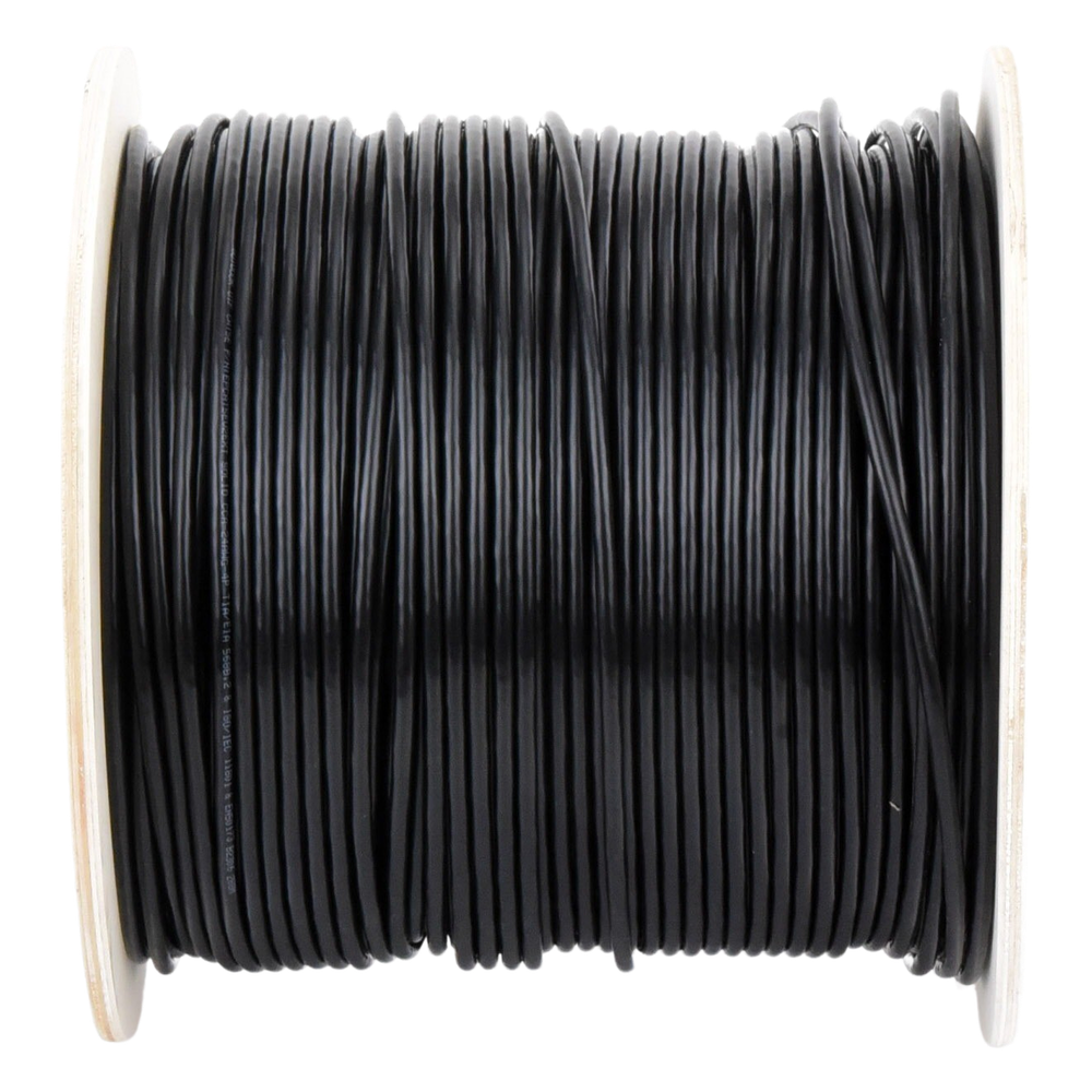 Bobina de Cable de 305 Metros (1000 Pies) Cat5e, Aleación de Cobre y Aluminio (CCA), Color Negro, Uso Intemperie, Doble Forro
