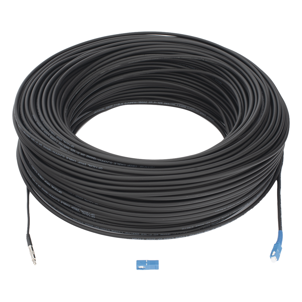Rollo de Fibra Óptica Drop Redonda G657A2 Monomodo Simplex de 150 Metros (492.13 Pies) con Conectores SC/UPC-SC/UPC para Instalaciones Aéreas, Subterráneas o a la Intemperie