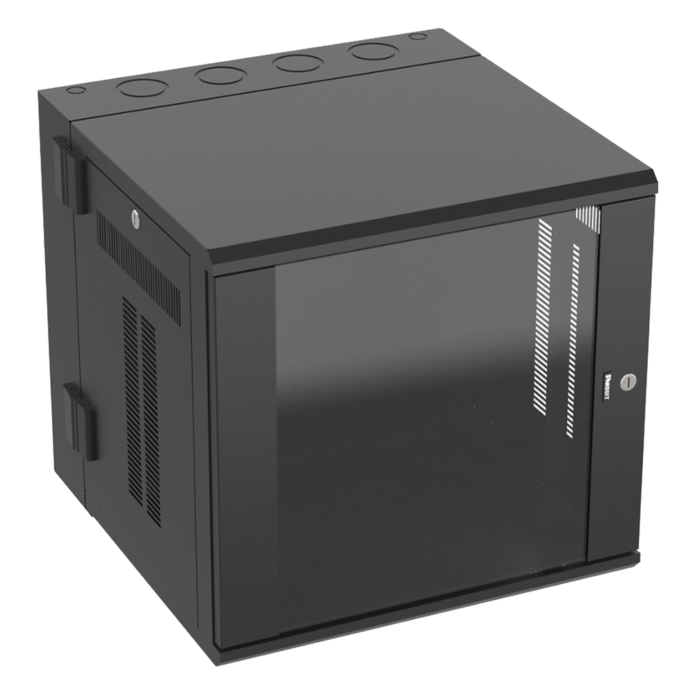 Gabinete PanZone de Montaje en Pared, de 19in, Puerta con Ventana de Seguridad, 12 UR, 635mm de Profundidad, Color Negro