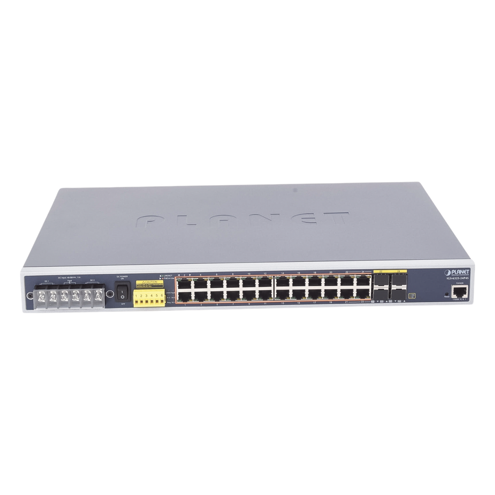 Switch PoE Industrial Capa 3, Con 24 Puertos PoE Gigabit 802.3af/at, 4 Puertos SFP Compartidos 100 / 1000X, Soporta temperaturas extremas de -40 ~ 75°C
