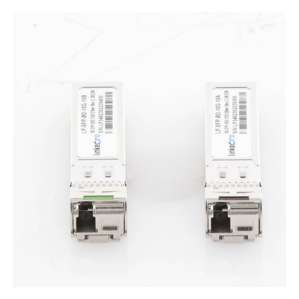 Transceptores Ópticos Bidireccionales SFP+ (Mini-Gbic) / Monomodo 1270 & 1330 nm / 10 Gbps / 10GBASE-BX / Conector LC/UPC Simplex / DDM / Hasta 10 km / 2 Piezas