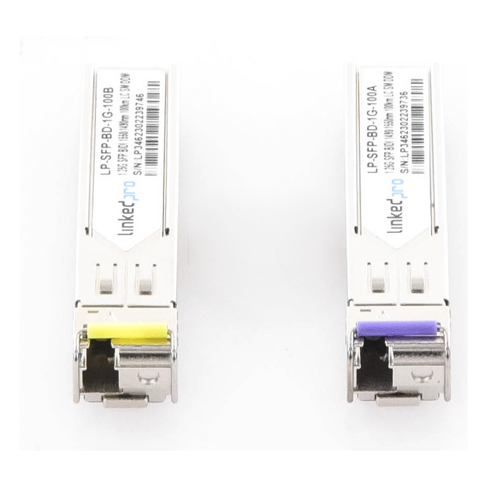Transceptores Ópticos Bidireccionales SFP (Mini-Gbic) / Monomodo 1490 & 1550 nm / 1.25 Gbps / 1000BASE-BX / Conector LC/UPC Simplex / DDM / Hasta 100 km / 2 Piezas