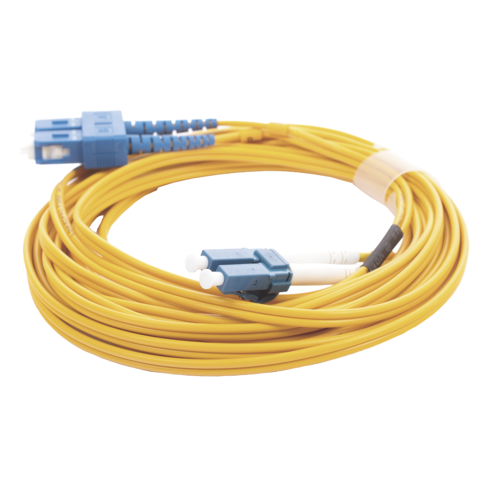 Jumper de Fibra Óptica Monomodo 9/125 LC/UPC-SC/UPC, PVC, 2.0 mm, Dúplex, Amarillo, 5 Metros (16.40 Pies)