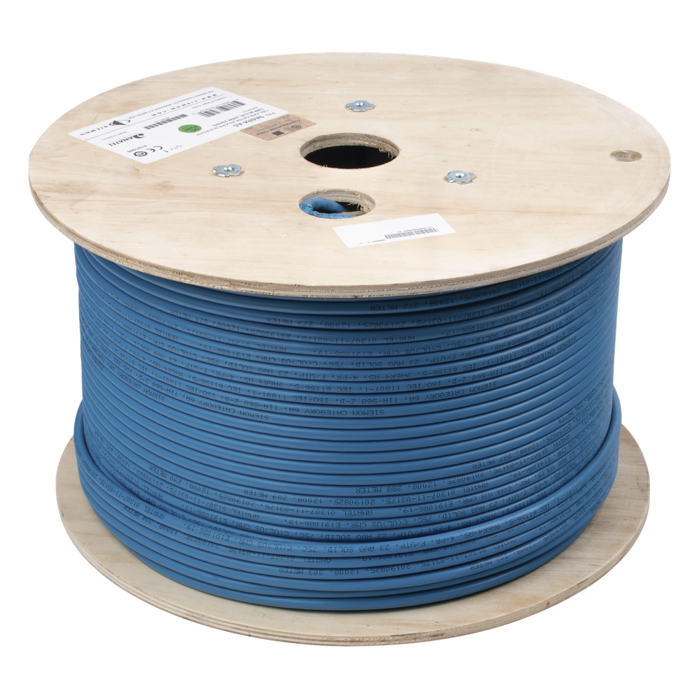 Bobina de Cable Blindado F/UTP de 4 Pares, Z-MAX, Cat6A, Soporte de Aplicaciones 10GBase-T, CMR (Riser), Color Azul, 305 Metros (1000 Pies)