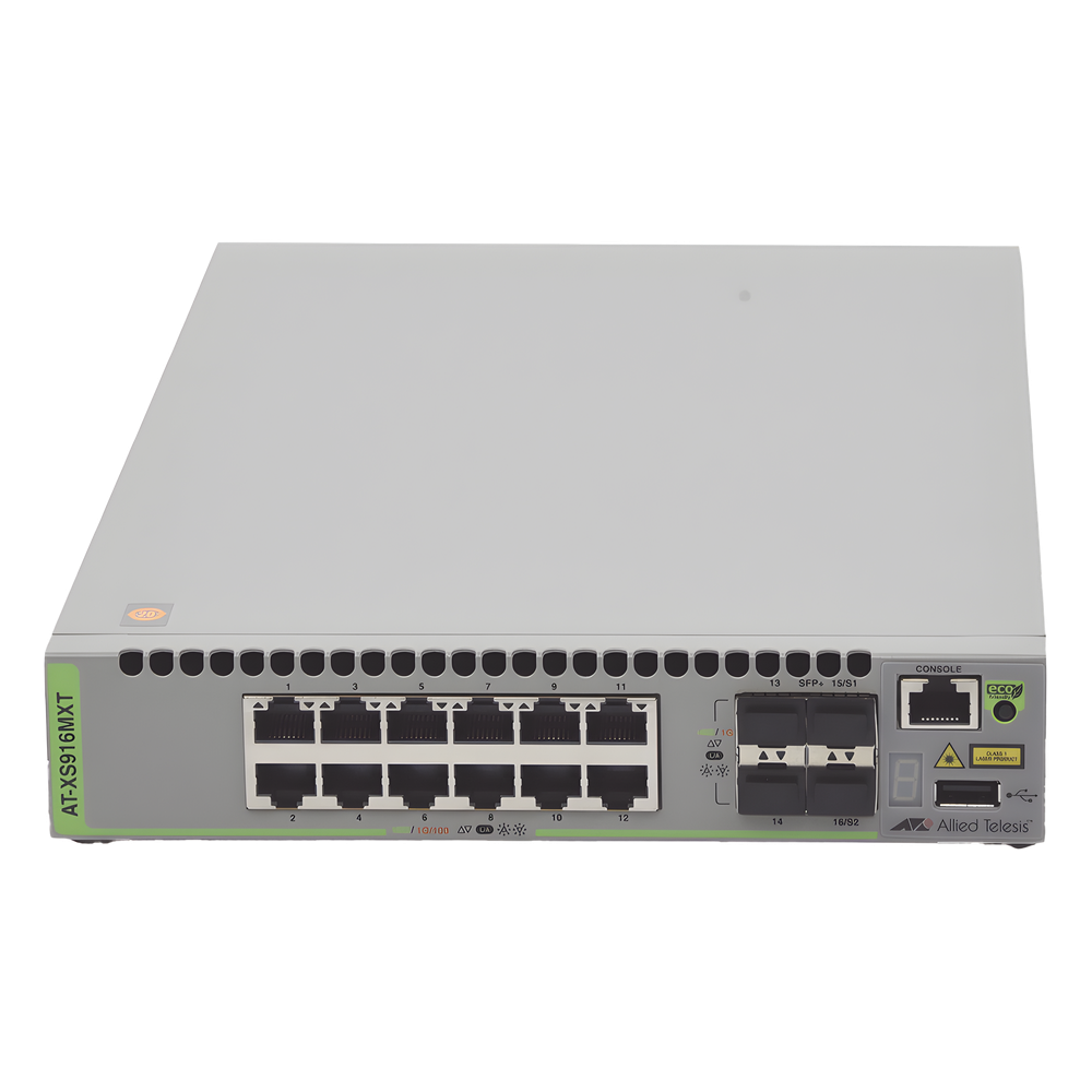 Switch Capa 3 Stackeable 10 Gigabit , 12 puertos 100/1000/10G Base-T (RJ-45) y 4 puertos SFP/SFP+ 10G