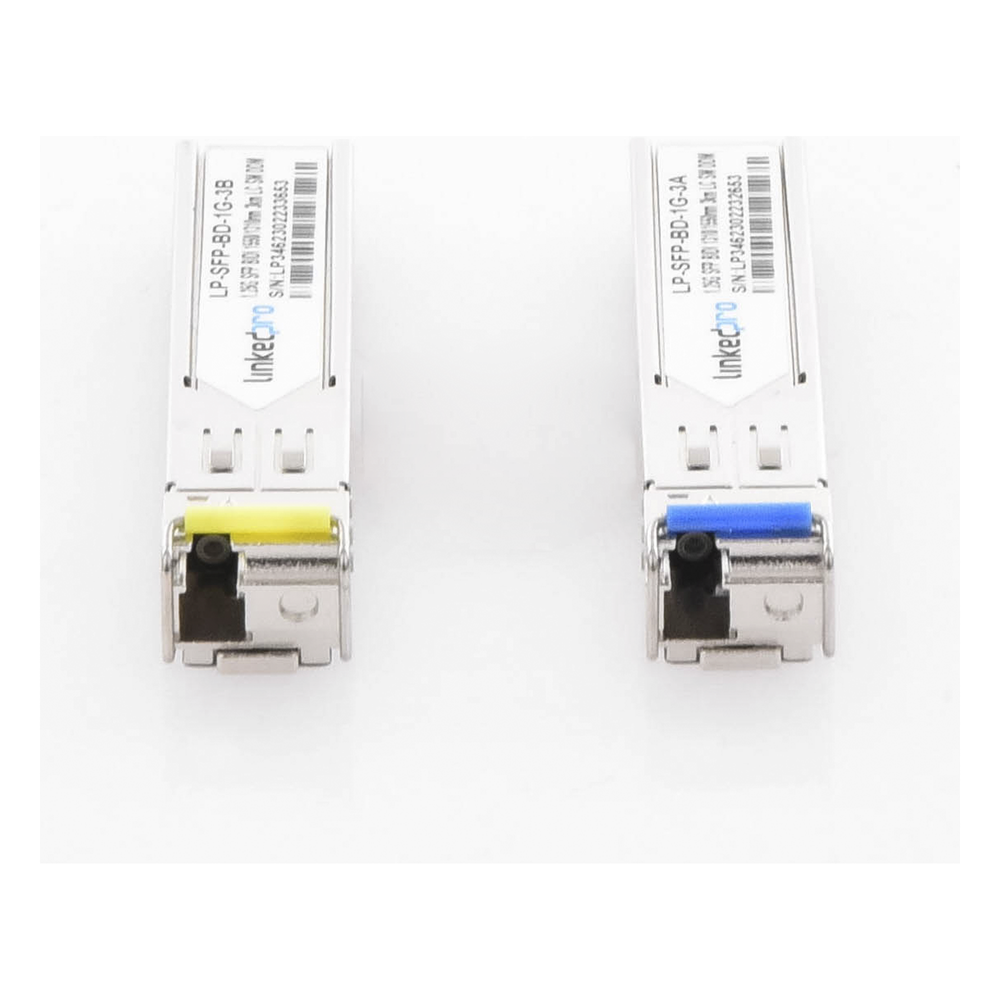 Transceptores Ópticos Bidireccionales SFP (Mini-Gbic) / Monomodo 1310 & 1550 nm / 1.25 Gbps / 1000BASE-BX / Conector LC/UPC Simplex / DDM / Hasta 3 km / 2 Piezas