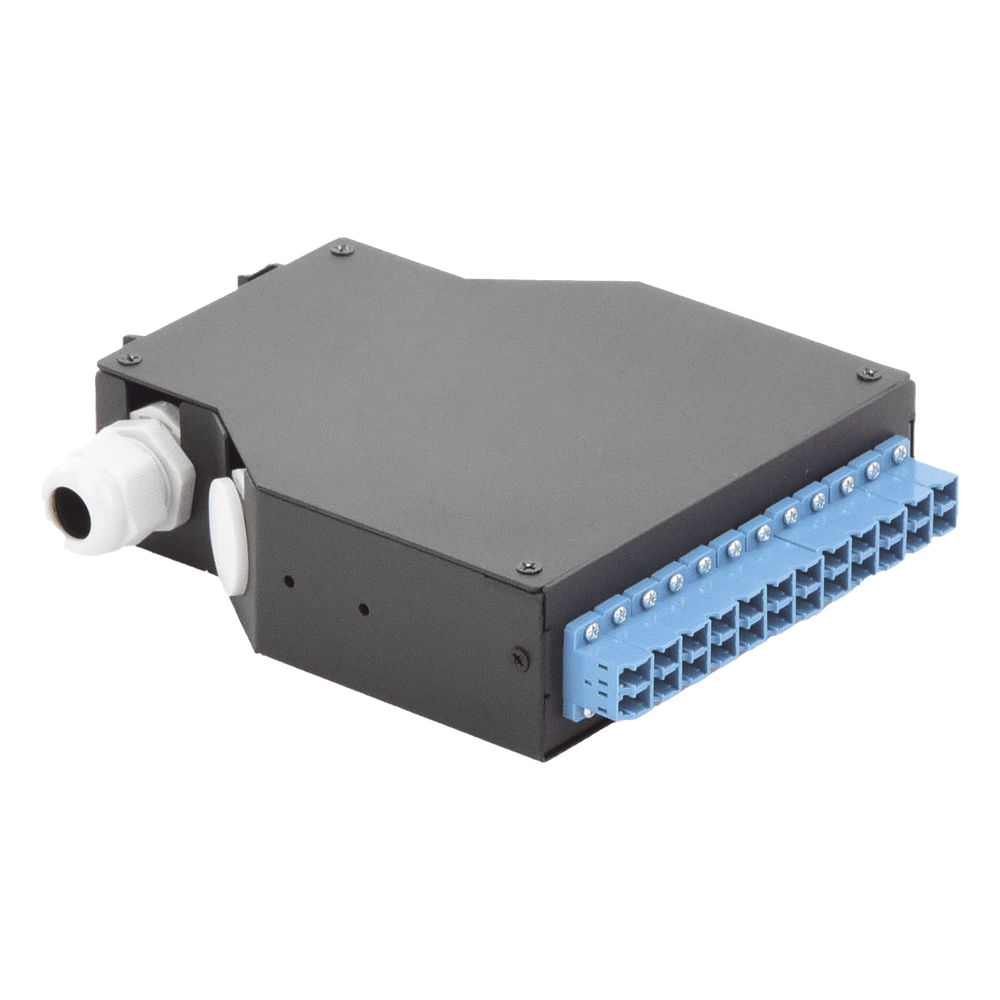 Distribuidor de Fibra Óptica Para Riel Din, 12 Acopladores LC/UPC Duplex Monomodo con Charola de Empalme