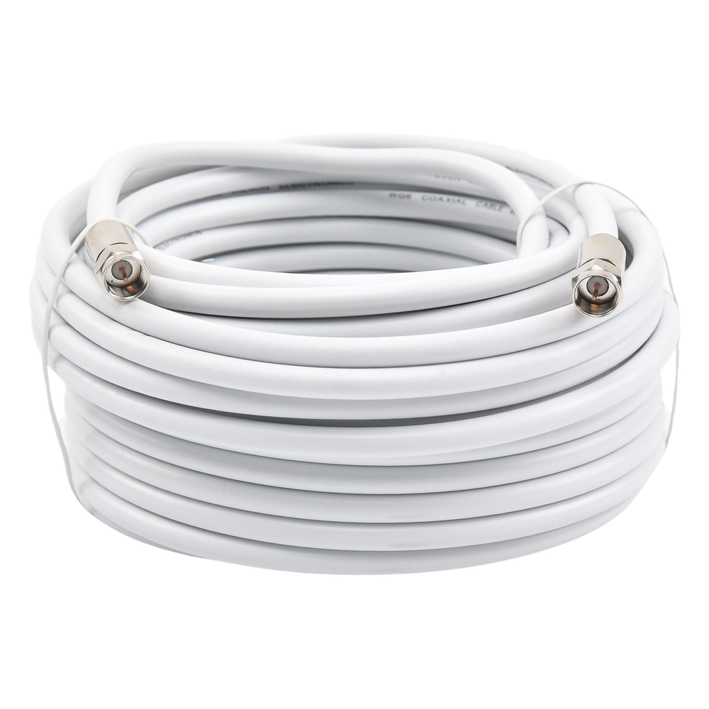 Jumper Coaxial con Cable Tipo RG-6 en Color Blanco de 15.24 Metros (50 Pies) de Longitud y Conectores F Macho en Ambos Extremos. 75 Ohm de Impedancia.