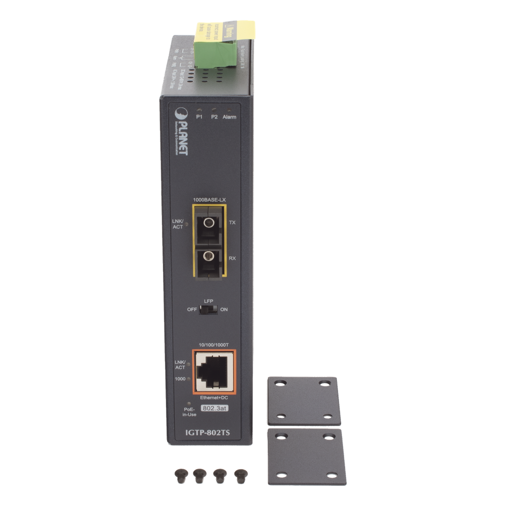 Convertidor de Medios Industrial PoE+ 1000BASE-LX a 10/100/1000BASE-T 802.3at (SC,SM) -20 km