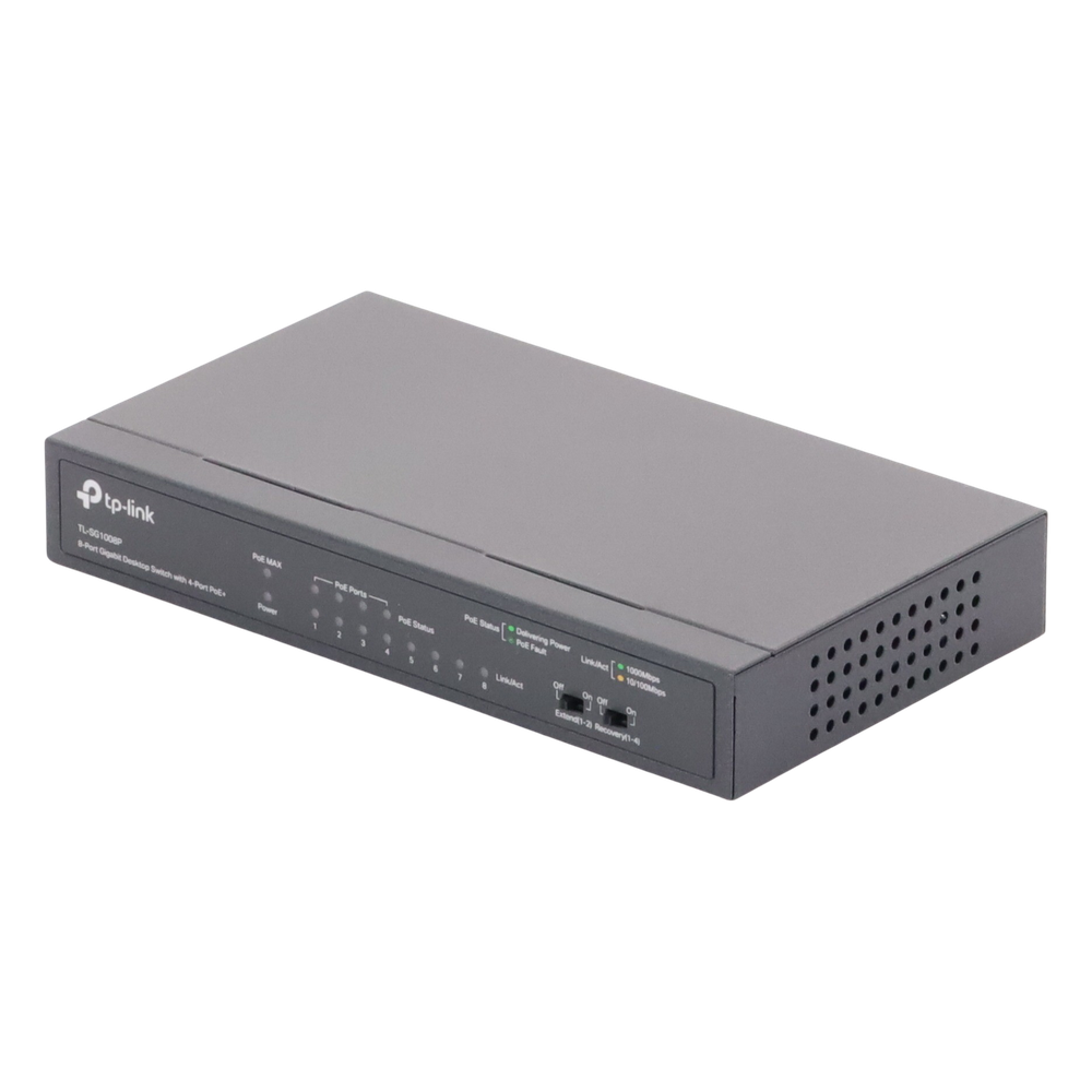 Switch Gigabit PoE+ no administrable de 8 puertos 10/100/1000 Mbps, solo 4 puertos PoE, para escritorio