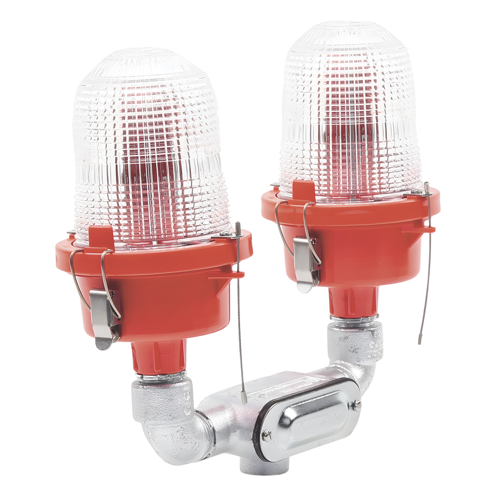 Lámpara de Obstrucción Roja Certificada/ Luz Fija Tipo L-810 Doble LED/ 120 - 240 Vca/ Luz Infraroja