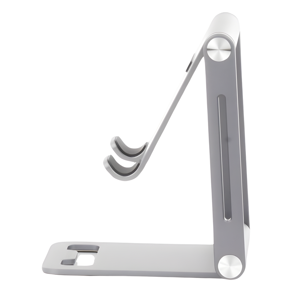 Soporte para Teléfono Celular de Aluminio | Angulo Ajustable | Amplia Compatibilidad con dispositivos de 4.7'' a 7.9'' | Antideslizante | Antiarañazos | Plegable | Color Gris.