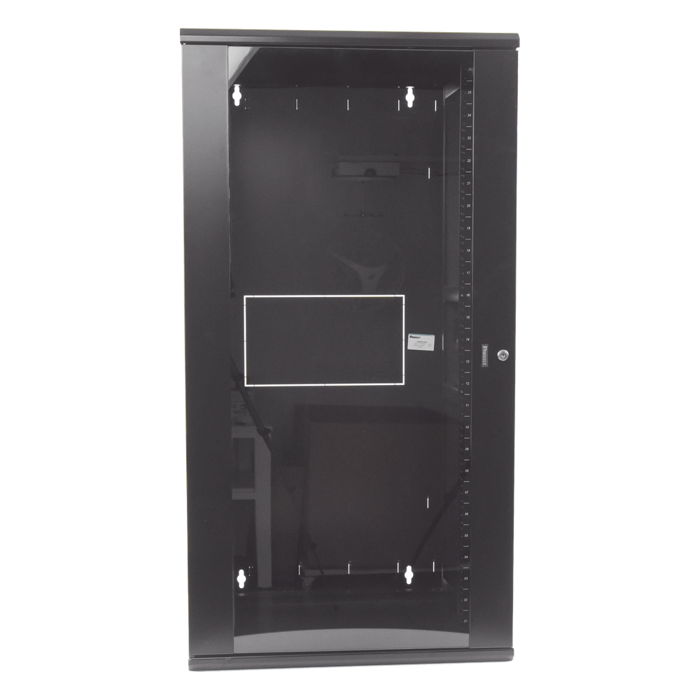 Gabinete PanZone de Montaje en Pared, de 19in, Puerta con Ventana de Seguridad, 26 UR, 635mm de Profundidad, Color Negro