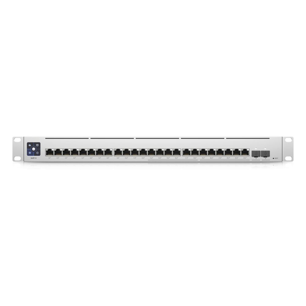 UniFi Switch Empresarial Capa 3 de 24 puertos PoE 802.3af/at (12 puertos 2.5G y 12 puertos 1G) + 2 puertos 1/10G SFP+, 400W, pantalla informativa