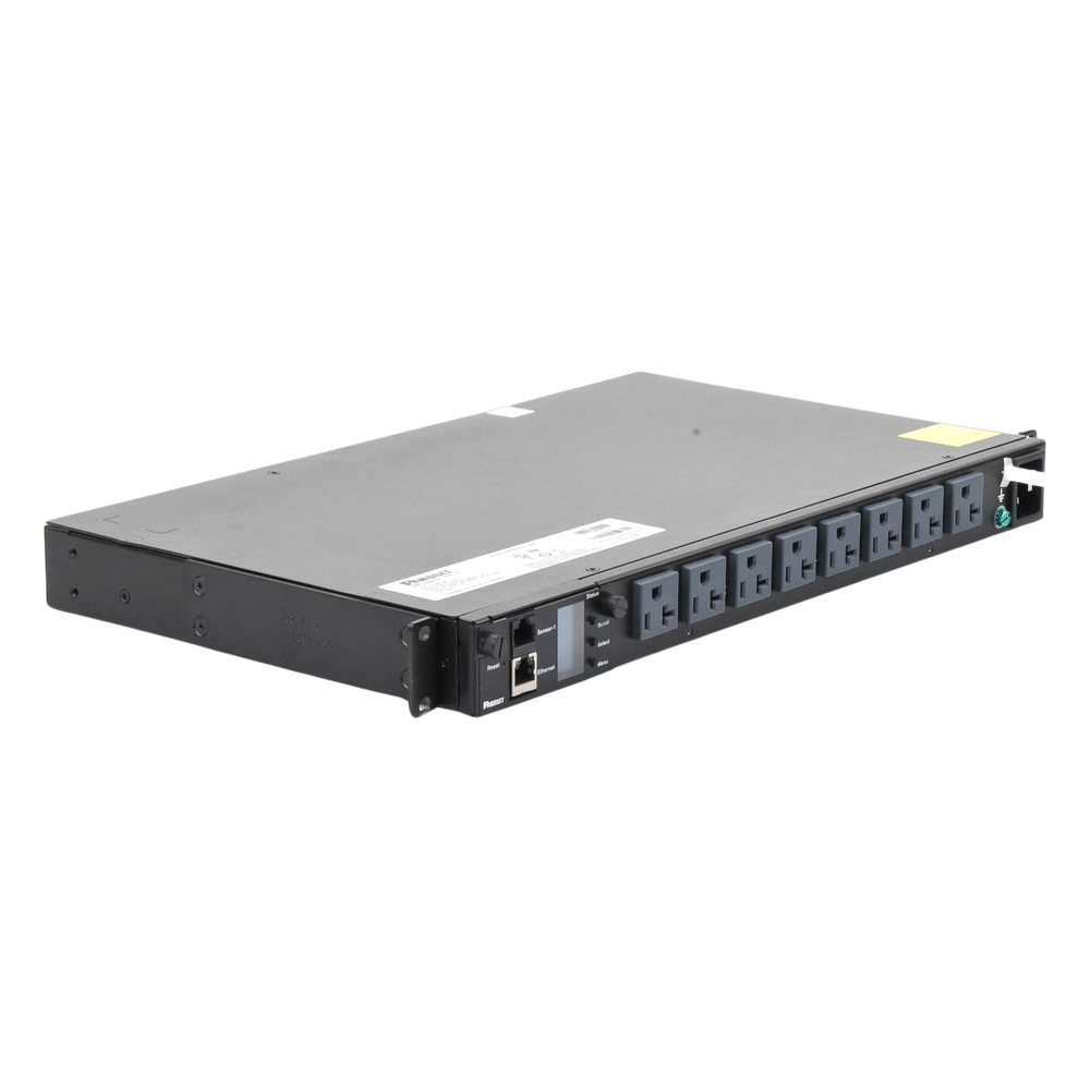 PDU Switchable y Monitoreable por Toma (MS) para Distribución de Energía, Enchufe de Entrada NEMA 5-15P, Con 8 Salidas 5-20R, Horizontal 19in, 120 Vca, 15 Amp, 1UR