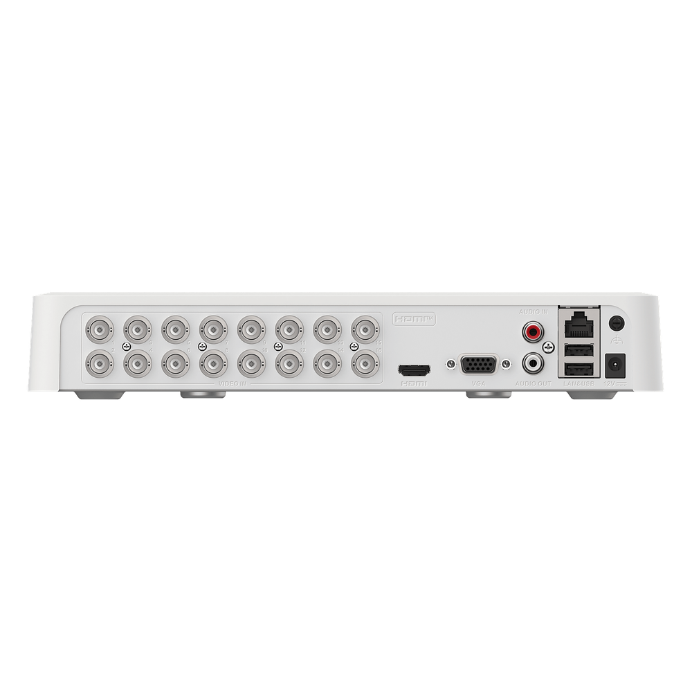 DVR 16 Canales TurboHD + 2 Canales IP / 2 Megapíxel (1080p) Lite / Acusense Lite (Evita Falsas Alarmas) / Audio Bidireccional y Coaxitron / 1 Bahía de Disco Duro / H.265+ / Salida de Vídeo Full HD